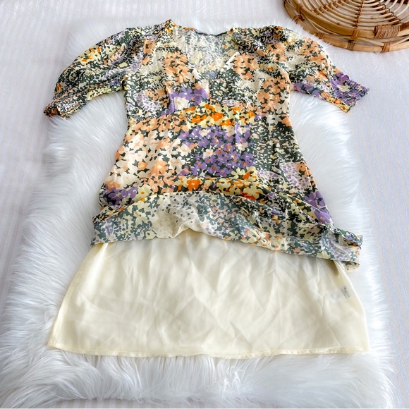 Rails Roma Gardenia Mini Dress Multi Floral Puff Sleeves V-neckline Multi XS - Picture 7 of 15